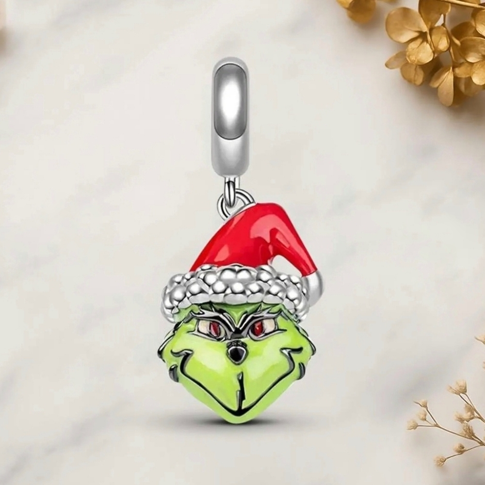 Grinch Charm Silver Painted Accents Necklace Pendant Or Bracelet Charm Giftable